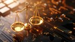 © Natawut - A golden balance scale set against a digital circuit background symbolizes law, justice, and technology.