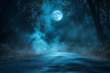 Wall Mural - dark empty scene, night landscape, gloomy forest, nature scene with forest and moonlight, night view