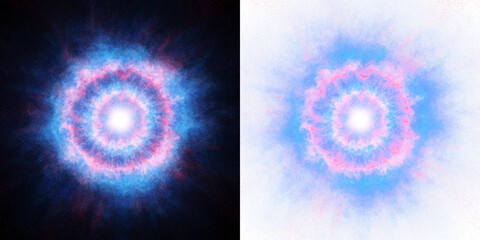 Wall Mural - bright, circular energy explosion with glowing red and blue layers, resembling a cosmic phenomenon, 
