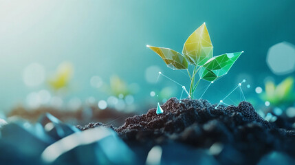 new plant sprouting from the soil in a modern, digital representation of growth and innovation