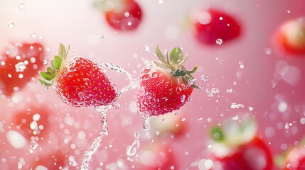 Water Splashing on Two Ripe Strawberries