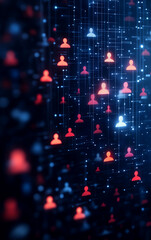 Abstract digital network of interconnected users with glowing nodes, representing social media and online connectivity.
