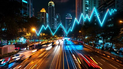 Aufkleber - A city street at night with a series of lines that look like they are going up