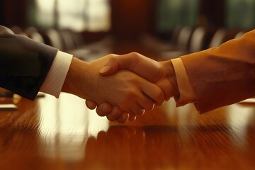 a close-up of two hands shaking, symbolizing agreement or partnership in a business setting.