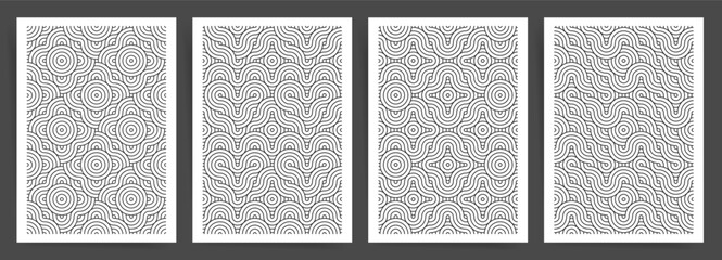 Wall Mural - Set of Posters with Geometric Monochrome Texture.