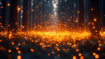 Poster - A captivating scene of a dark,mysterious forest at night,illuminated by a dazzling display of magical,glowing lights that sparkle and shimmer,creating an enchanting.