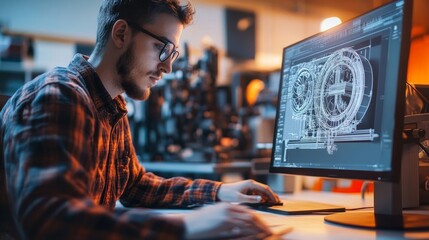 Engineer Doing 3D CAD Model Design On Computer, Generative AI
