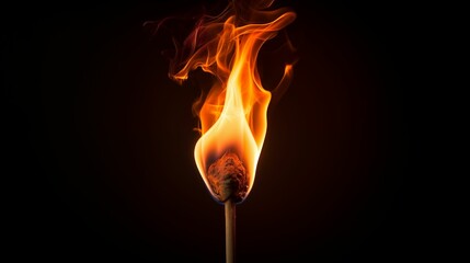 Burning match on a dark background.