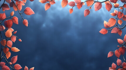 Wall Mural - Red leaves frame a blue sky with white clouds