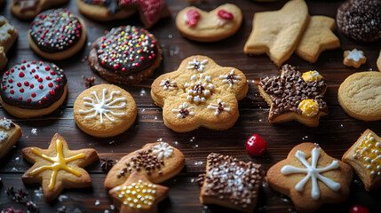 Wall Mural - Delicious assortment of beautifully shaped cookies , cookies, tasty, beautiful, homemade, baking, sweets, treats, dessert