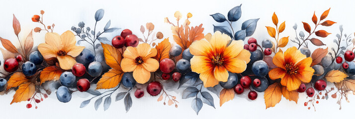 Canvas Print - Watercolor floral garland with fall colors.