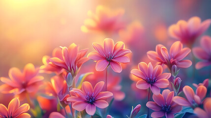 Poster - spring summer background with bright beautiful flowers