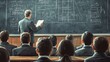 © Dmitry - A teacher presents advanced concepts at a chalkboard while students attentively listen, highlighting the pursuit of knowledge in an academic setting
