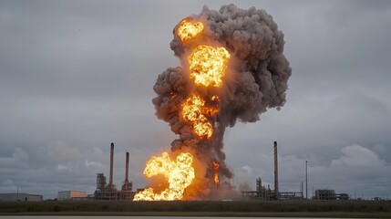 Large explosion has occurred at a gas station, with a huge cloud of smoke