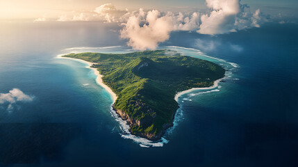 Wall Mural - Aerial Majesty: A Huge Rounded Tropical Caribbean Island