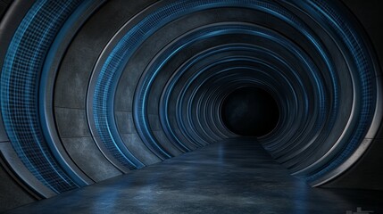 Wall Mural - futuristic blue neon tunnel entrance abstract background