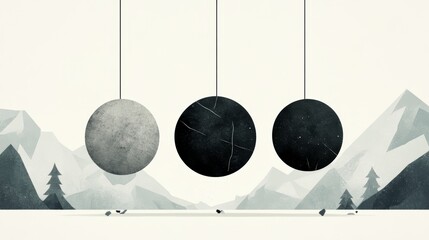 Wall Mural - Abstract Minimalist Hanging Circles Mountain Landscape Background