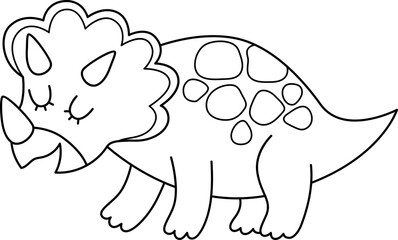 Poster - Vector black and white triceratops icon. Cute dinosaur line illustration for kids. Funny dino clipart for children isolated on white background. Cartoon prehistoric animal coloring page