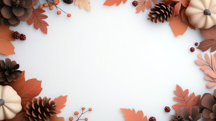 Poster - Autumnal leaves, pinecones, and pumpkins create a festive border.