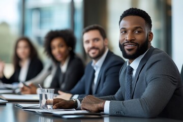 Business Colleagues Discussing At Conference Table, Generative AI