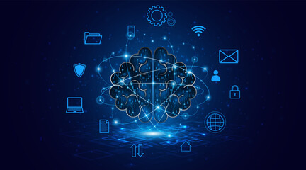 Leinwandbilder - Circuit board of computer neural network or electronic artificial intelligence. Brain circuit technology. modern technology innovation concept background	
