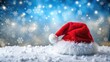 © Katty - A classic Santa hat resting on a snowy surface with falling snowflakes and a blurred, wintry background.