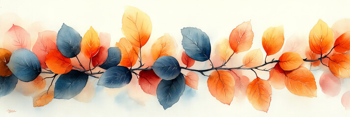 Canvas Print - Watercolor painting of a branch with fall leaves.