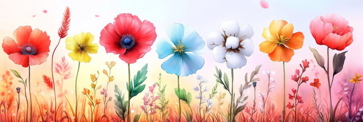 Wall Mural - A vibrant field of colorful wildflowers.