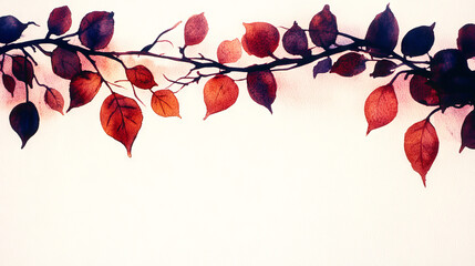 Poster - Watercolor painting of fall leaves on a branch.