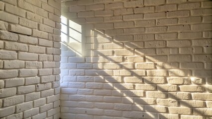 Poster - Sunlight casts geometric shadows on a white brick wall.