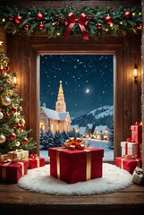 Wall Mural - christmas frame with gift box christmas background ultra realistic photorealistic picturesque scener