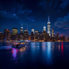 New York City. Night Skyline Panorama