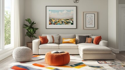 Aufkleber - Modern Living Room with Cozy Decor and Natural Light