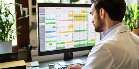 Leinwandbilder - Scheduling Appointments: Create an image of a receptionist inputting patient information into a scheduling system on a computer, emphasizing efficiency in managing appoin