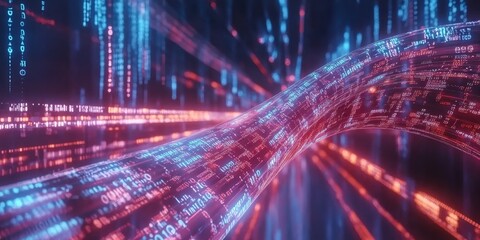 Poster - DNA Data Flow: Depict a flowing stream of digital data interwoven with a DNA strand, representing the connection between genetics, biotechnology, and data science.