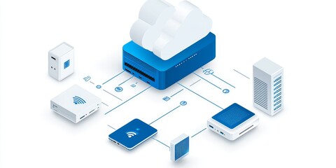 Wall Mural - Data Flow in IoT Systems: Depict a diagram showing how data flows between IoT devices, cloud storage, and analytics platforms, emphasizing connectivity.