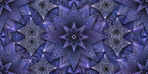 Poster - Intricate blue and purple geometric kaleidoscope design.