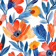 A colorful floral patterned fabric with a blue and white background