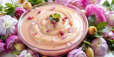 Canvas Print - Creamy dip garnished with herbs and flower petals.