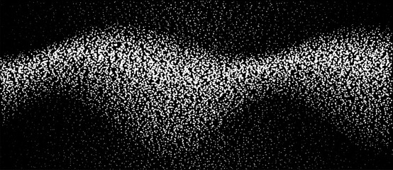 Poster - Abstract white dots particles flowing wavy on black background. Vector illustration design for any projects. Winter snow concept.