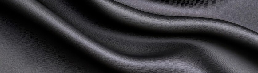 Elegant black silk fabric draped in soft folds, showcasing a smooth texture and luxurious appearance for design and textile backgrounds.