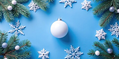 Poster - Festive winter scene with snowflakes and ornaments.