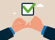 © Vadym - Successful oath with hands on the little fingers completed checkbox. Flat vector illustration