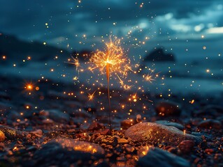 Wall Mural - Sparkling Night on the Beach: A Moment of Magic