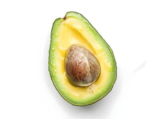 Sticker - Freshly Sliced Creamy Avocado Showcasing Seed and Texture on White Background