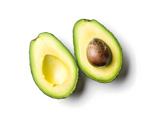 Sticker - Perfectly Ripe Avocado Sliced Open on Pure White Background Showcasing its Creamy Texture and Seed