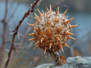 Sticker - Close-Up of a Spiky, Dried Plant Seed Pod