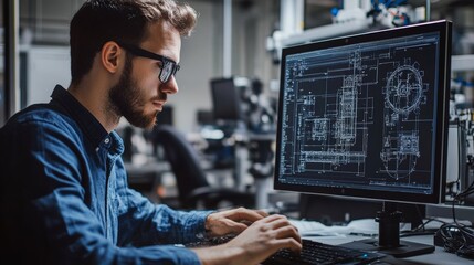 Engineer Doing 3D CAD Model Design On Computer, Generative AI