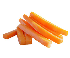 Wall Mural - Sliced carrot sticks on a white background, fully visible and well-lit from the front. PNG transparent.