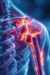 © Georgii - Digital animation depicting shoulder joint inflammation with bright highlights indicating pain in skeletal structure